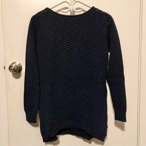 Baci small navy fitted, stretch-knit, long, cozy, boat neck sweater